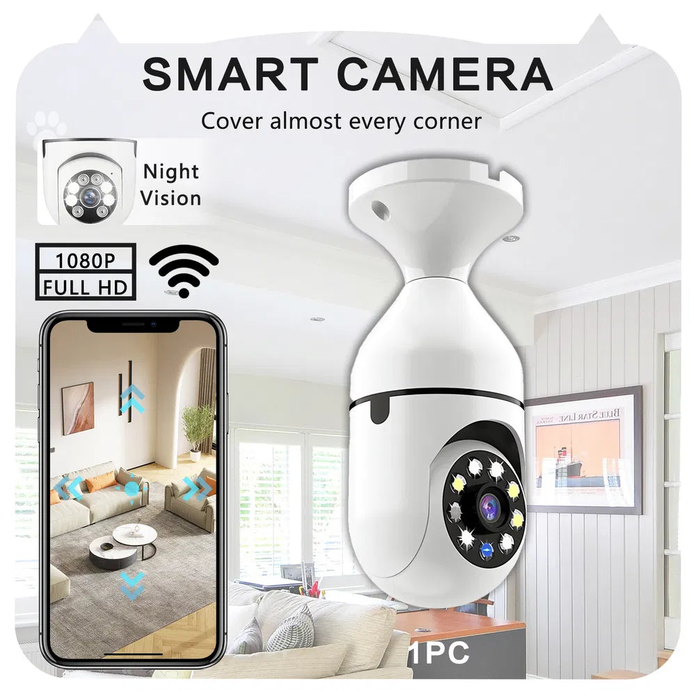 Light bulb WiFi security camera with 360 degree view
