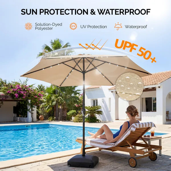Summer Patio Setup - 9ft Solar Umbrella with LED Lights