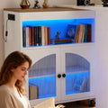 Rolling Kitchen Island with LED Lights - White